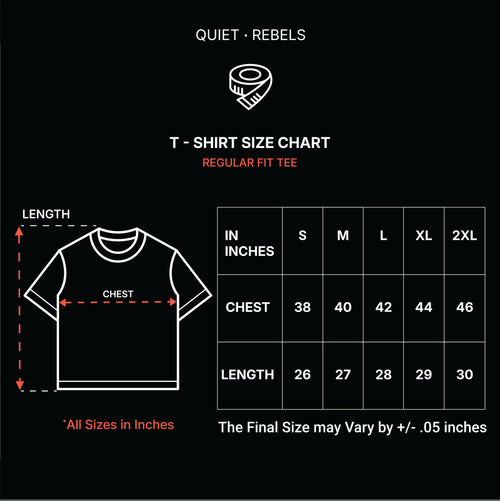 Black t-shirt size chart for men